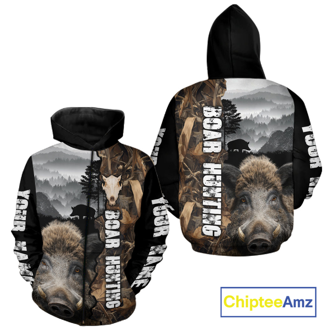 Wild Boar Hunting Camo Custom Name Shirts, Personalized Boar Hunting Clothes NHT324