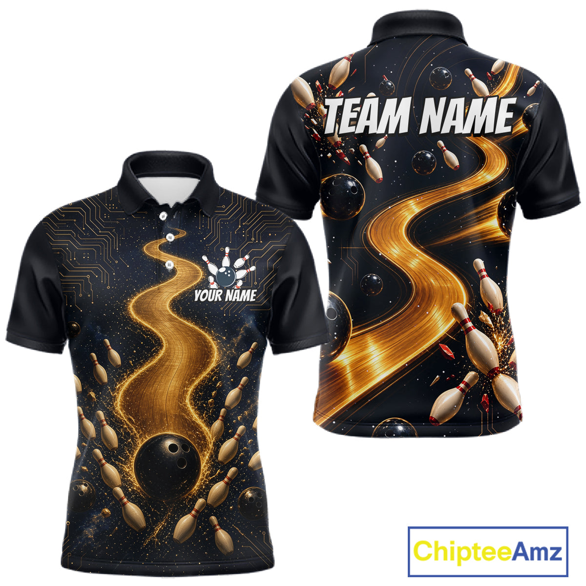 Personalized Golden Wave Circuit Tournament Polo, Custom Bowling Jerseys For Men NHT1599