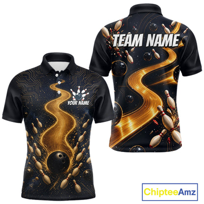 Personalized Golden Wave Circuit Tournament Polo, Custom Bowling Jerseys For Men NHT1599