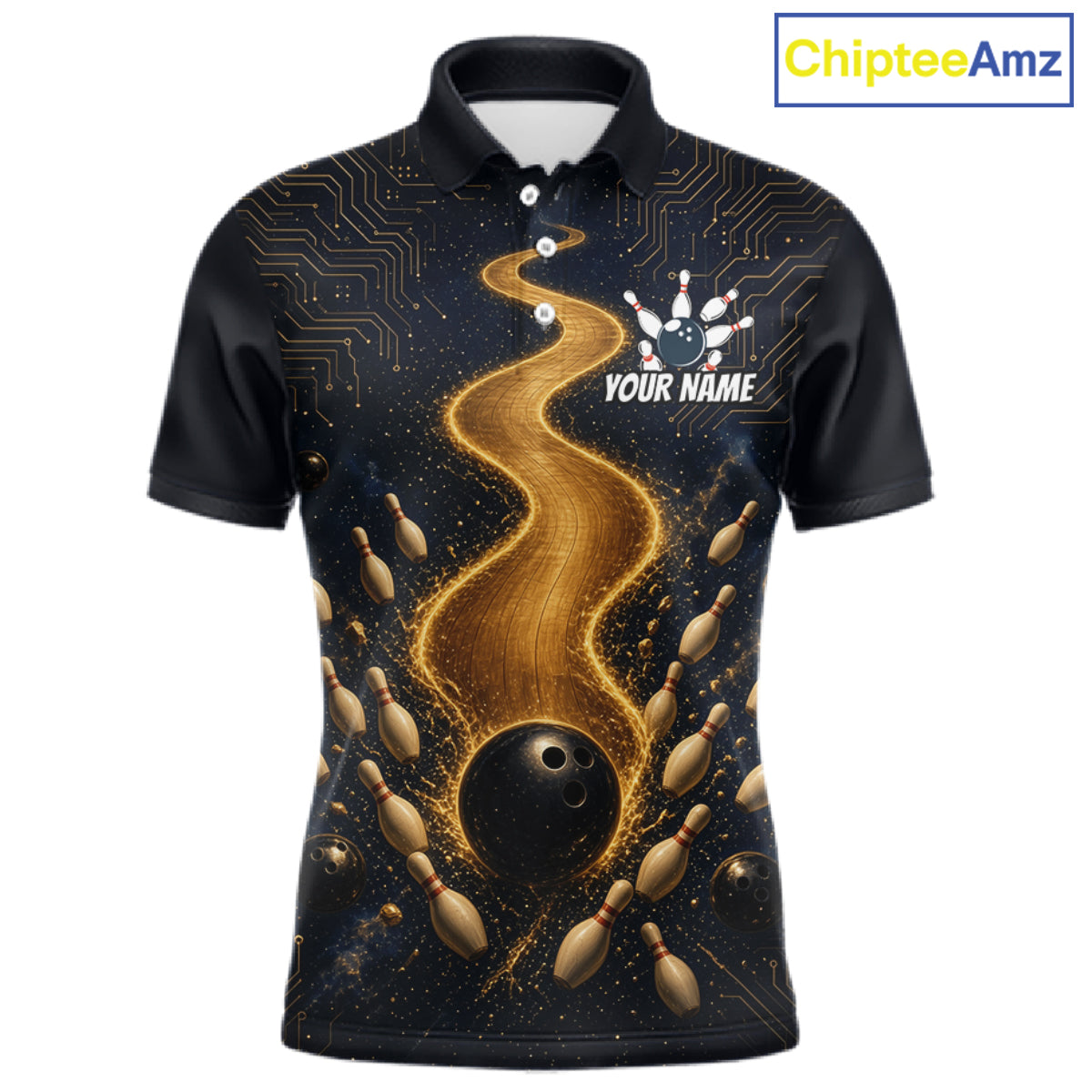 Personalized Golden Wave Circuit Tournament Polo, Custom Bowling Jerseys For Men NHT1599
