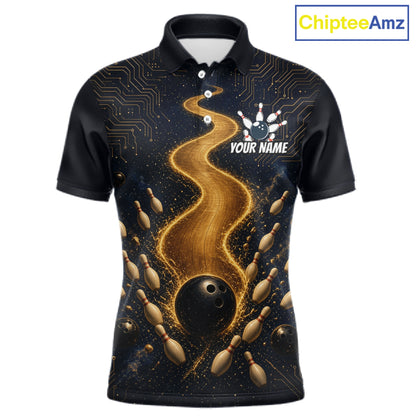 Personalized Golden Wave Circuit Tournament Polo, Custom Bowling Jerseys For Men NHT1599