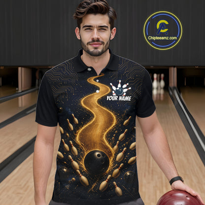 Personalized Golden Wave Circuit Tournament Polo, Custom Bowling Jerseys For Men NHT1599