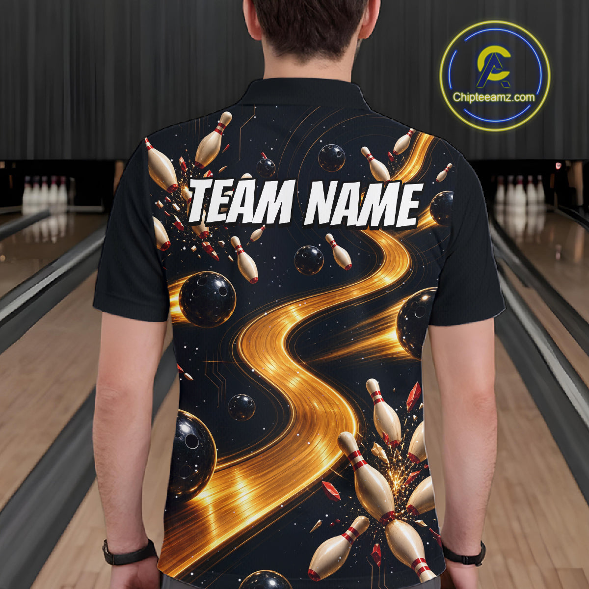 Personalized Golden Wave Circuit Tournament Polo, Custom Bowling Jerseys For Men NHT1599