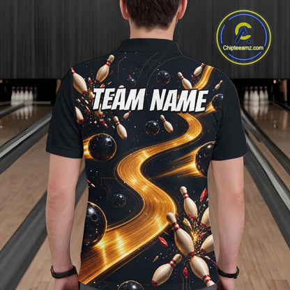 Personalized Golden Wave Circuit Tournament Polo, Custom Bowling Jerseys For Men NHT1599