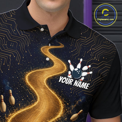 Personalized Golden Wave Circuit Tournament Polo, Custom Bowling Jerseys For Men NHT1599