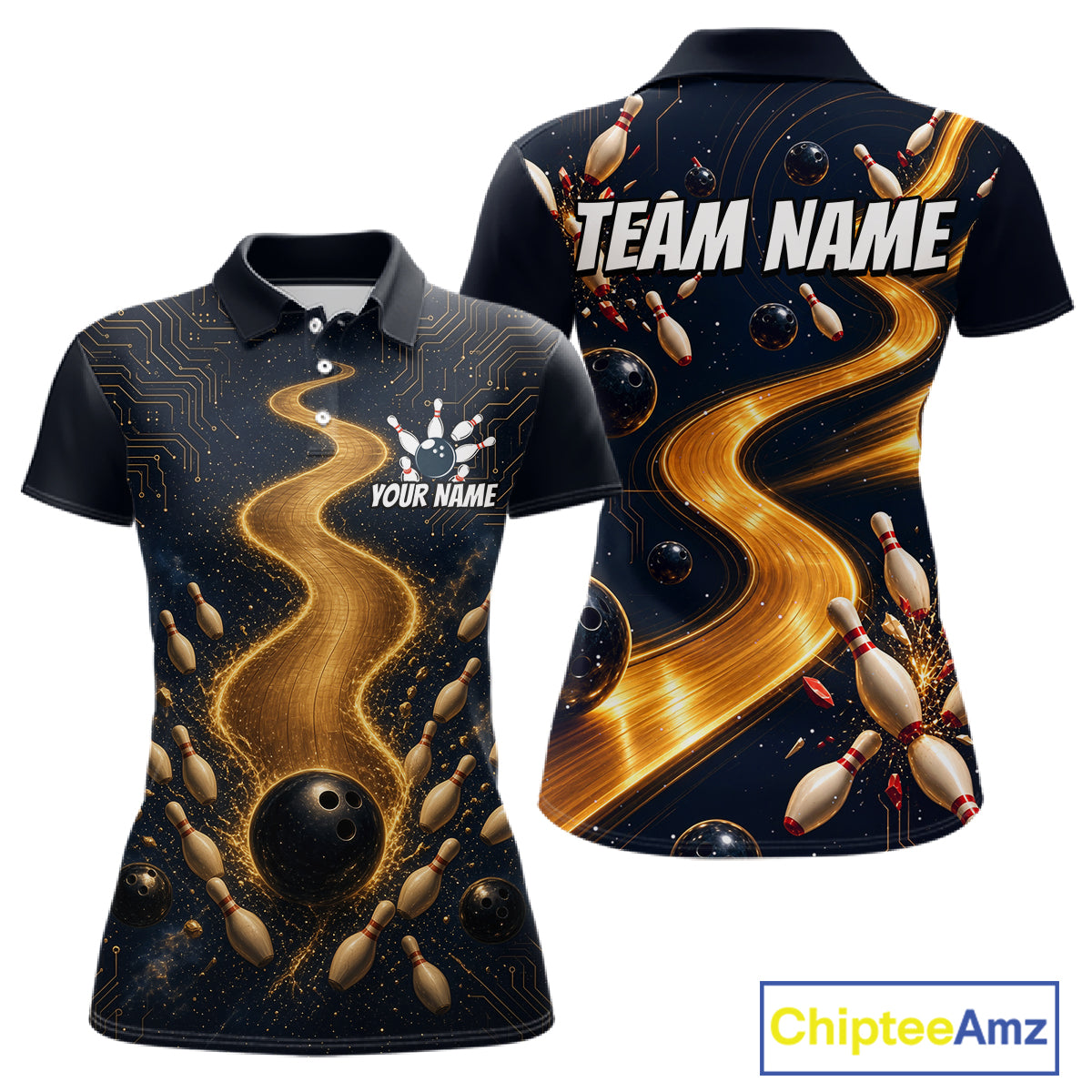 Personalized Golden Wave Circuit Tournament Polo, Custom Bowling Jerseys For Women NHT1599