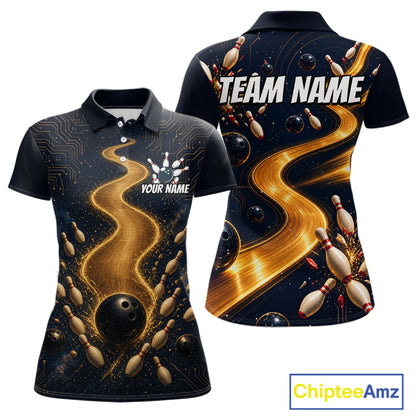 Personalized Golden Wave Circuit Tournament Polo, Custom Bowling Jerseys For Women NHT1599