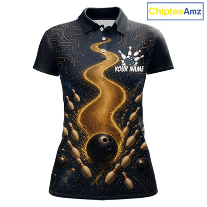 Personalized Golden Wave Circuit Tournament Polo, Custom Bowling Jerseys For Women NHT1599