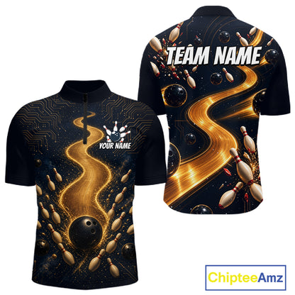 Personalized Golden Wave Circuit Tournament Polo, Custom Bowling Jerseys For Men NHT1599