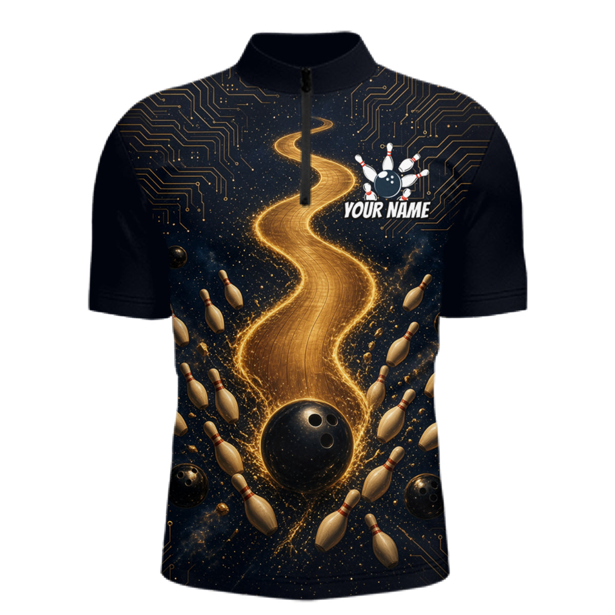 Personalized Golden Wave Circuit Tournament Polo, Custom Bowling Jerseys For Men NHT1599