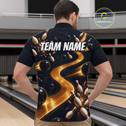 Personalized Golden Wave Circuit Tournament Polo, Custom Bowling Jerseys For Men NHT1599