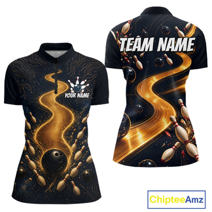 Personalized Golden Wave Circuit Tournament Polo, Custom Bowling Jerseys For Women NHT1599