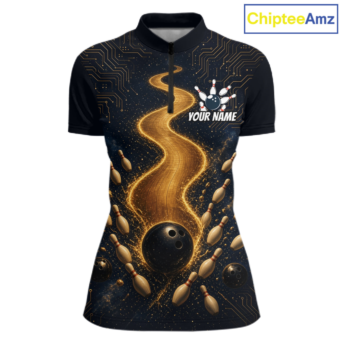 Personalized Golden Wave Circuit Tournament Polo, Custom Bowling Jerseys For Women NHT1599