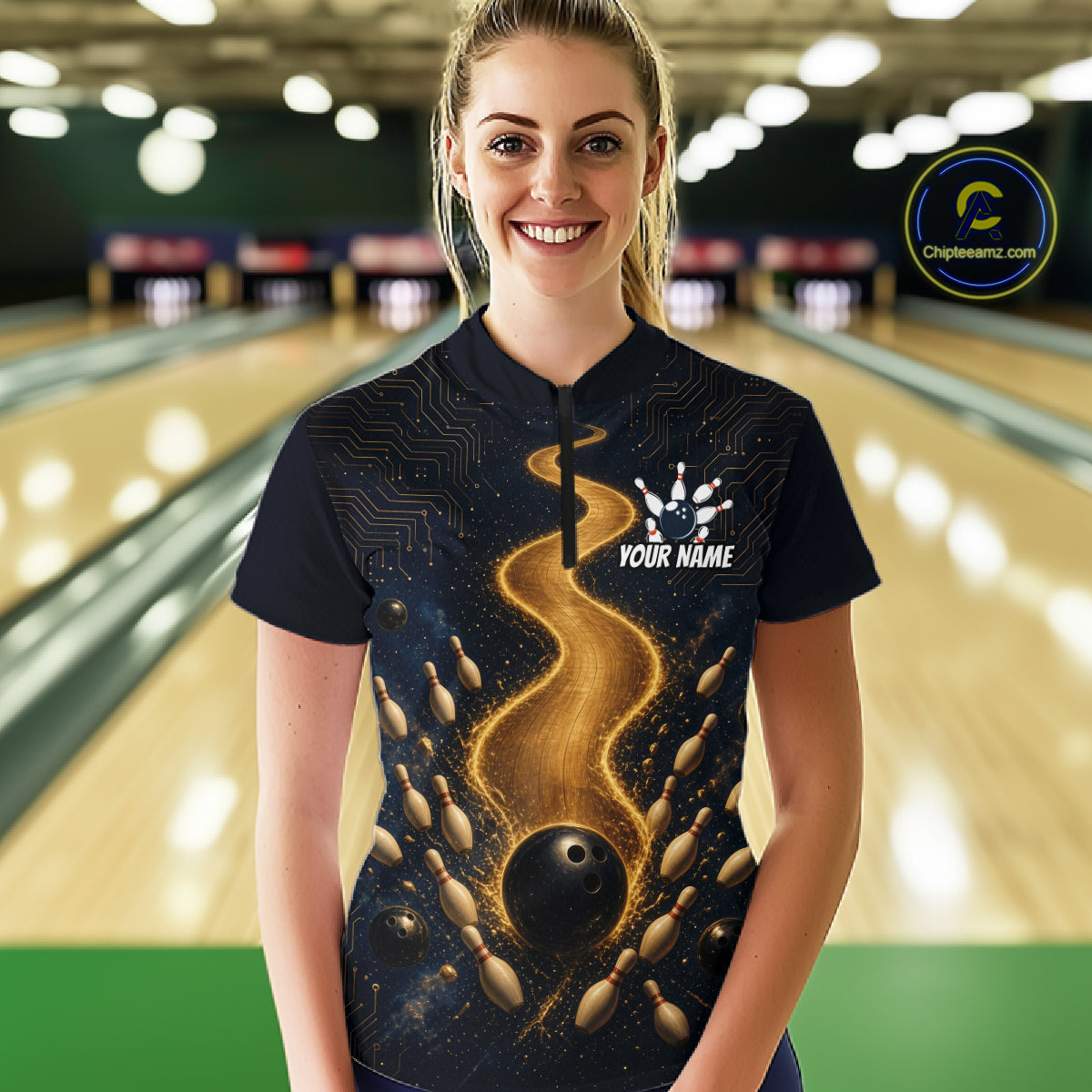 Personalized Golden Wave Circuit Tournament Polo, Custom Bowling Jerseys For Women NHT1599