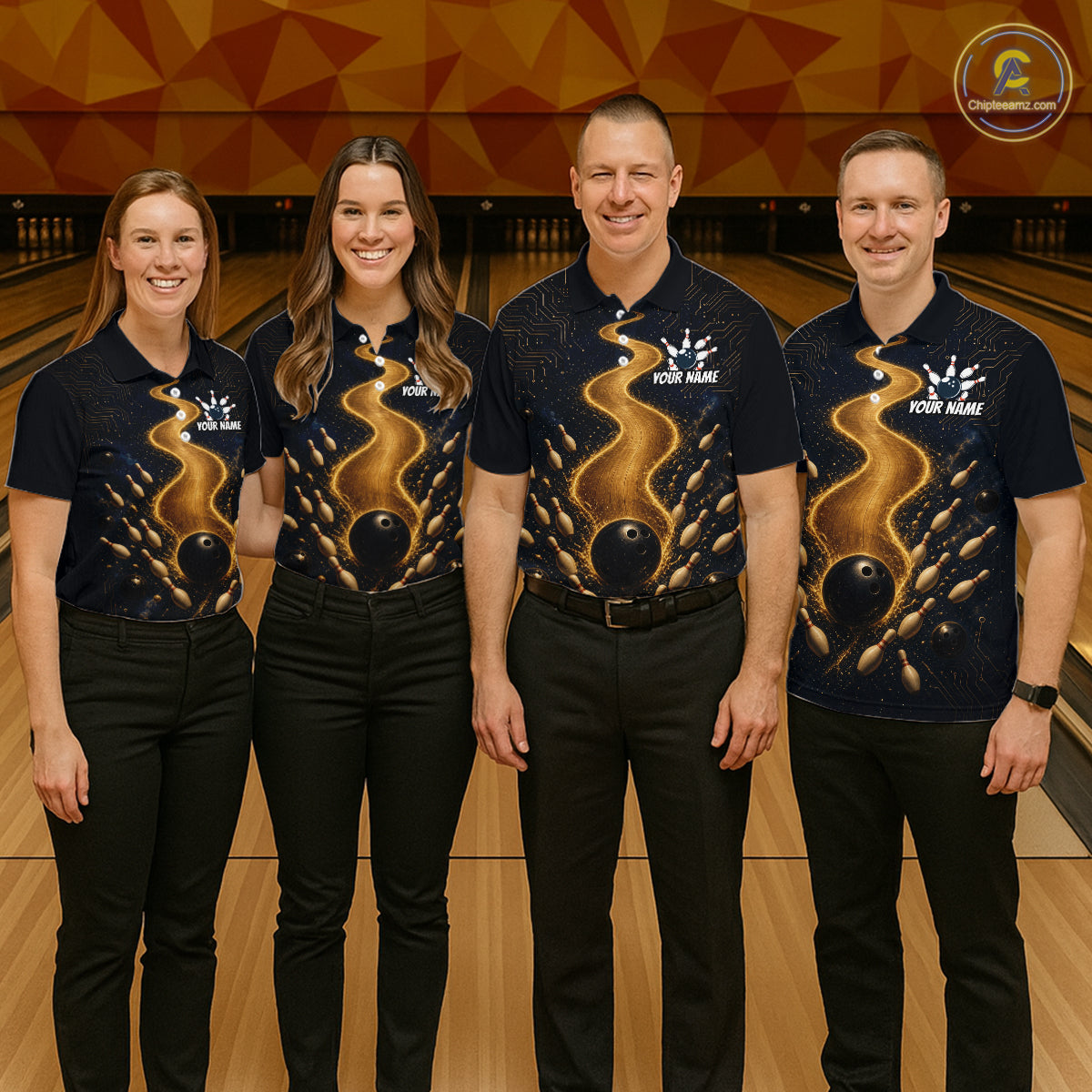 Personalized Golden Wave Circuit Tournament Polo, Custom Bowling Jerseys For Women NHT1599