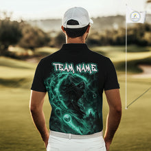 Load image into Gallery viewer, Man wearing a black polo shirt with a green graphic and 'Team Name' text on the back, standing on a golf course.