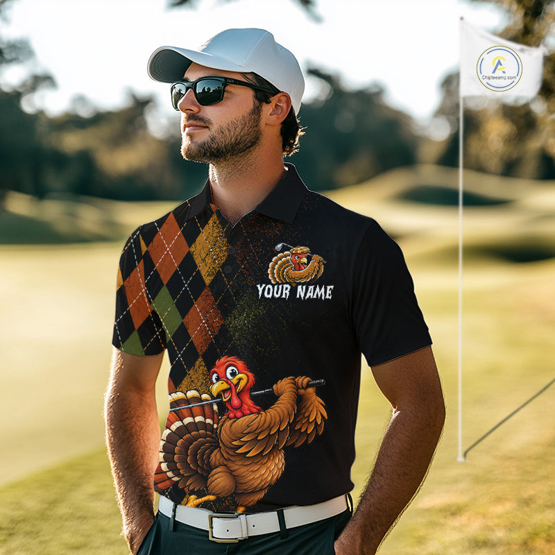 Turkey Men Golf Shirt, Funny Thanksgiving Golf Top, Custom Team Name Shirt NHT1443