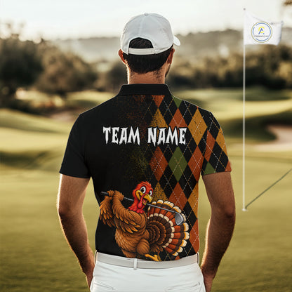 Turkey Men Golf Shirt, Funny Thanksgiving Golf Top, Custom Team Name Shirt NHT1443