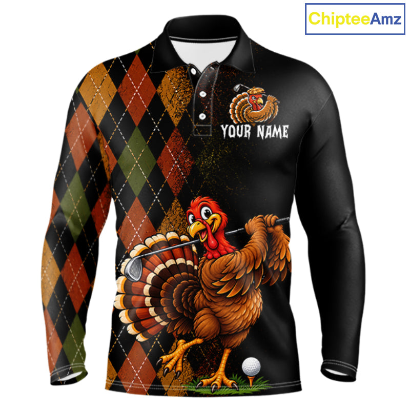 Turkey Men Golf Shirt, Funny Thanksgiving Golf Top, Custom Team Name Shirt NHT1443