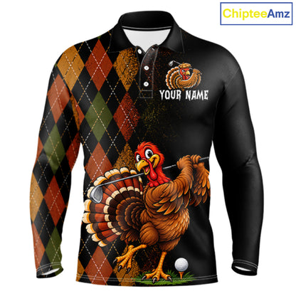 Turkey Men Golf Shirt, Funny Thanksgiving Golf Top, Custom Team Name Shirt NHT1443