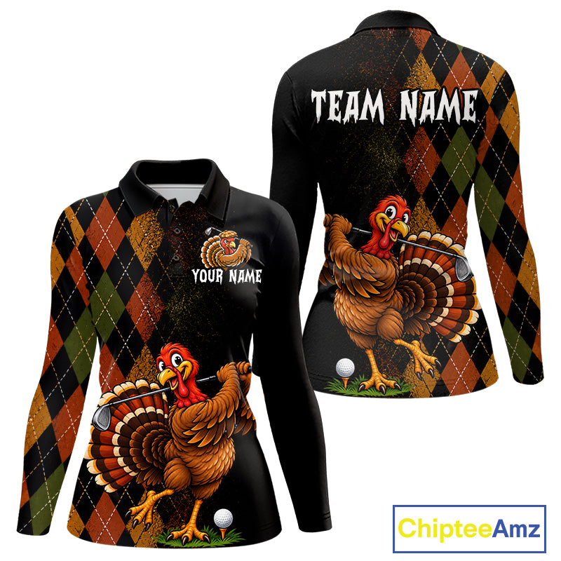 Turkey Women Golf Shirt, Funny Thanksgiving Golf Top, Custom Team Name Shirt NHT1443