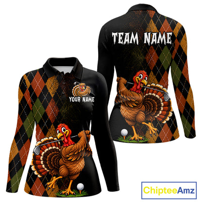 Turkey Women Golf Shirt, Funny Thanksgiving Golf Top, Custom Team Name Shirt NHT1443