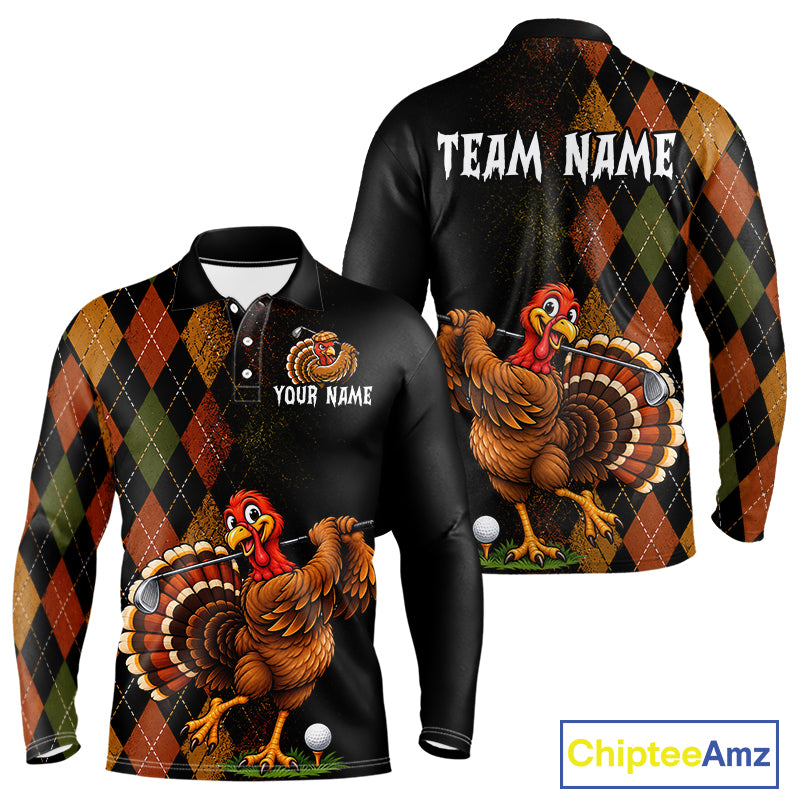 Turkey Men Golf Shirt, Funny Thanksgiving Golf Top, Custom Team Name Shirt NHT1443