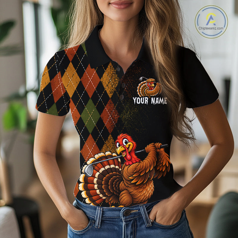 Turkey Women Golf Shirt, Funny Thanksgiving Golf Top, Custom Team Name Shirt NHT1443