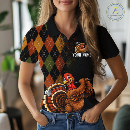 Turkey Women Golf Shirt, Funny Thanksgiving Golf Top, Custom Team Name Shirt NHT1443
