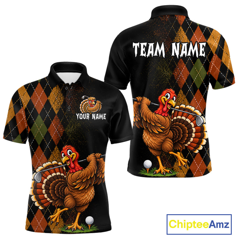 Turkey Men Golf Shirt, Funny Thanksgiving Golf Top, Custom Team Name Shirt NHT1443