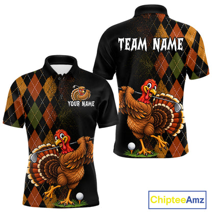 Turkey Men Golf Shirt, Funny Thanksgiving Golf Top, Custom Team Name Shirt NHT1443