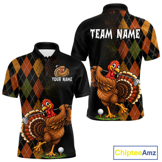Turkey Men Golf Shirt, Funny Thanksgiving Golf Top, Custom Team Name Shirt NHT1443