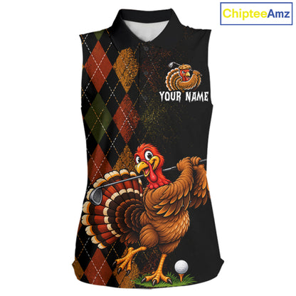 Turkey Women Sleeveless Golf Shirt, Funny Thanksgiving Golf Top, Custom Team Name Shirt NHT1443