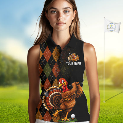 Turkey Women Sleeveless Golf Shirt, Funny Thanksgiving Golf Top, Custom Team Name Shirt NHT1443