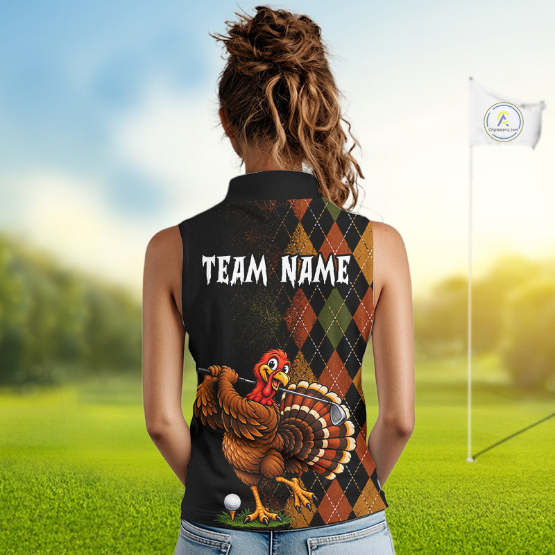 Turkey Women Sleeveless Golf Shirt, Funny Thanksgiving Golf Top, Custom Team Name Shirt NHT1443