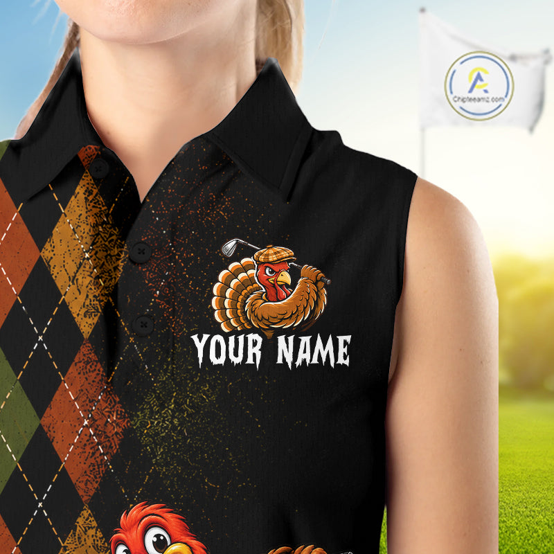 Turkey Women Sleeveless Golf Shirt, Funny Thanksgiving Golf Top, Custom Team Name Shirt NHT1443