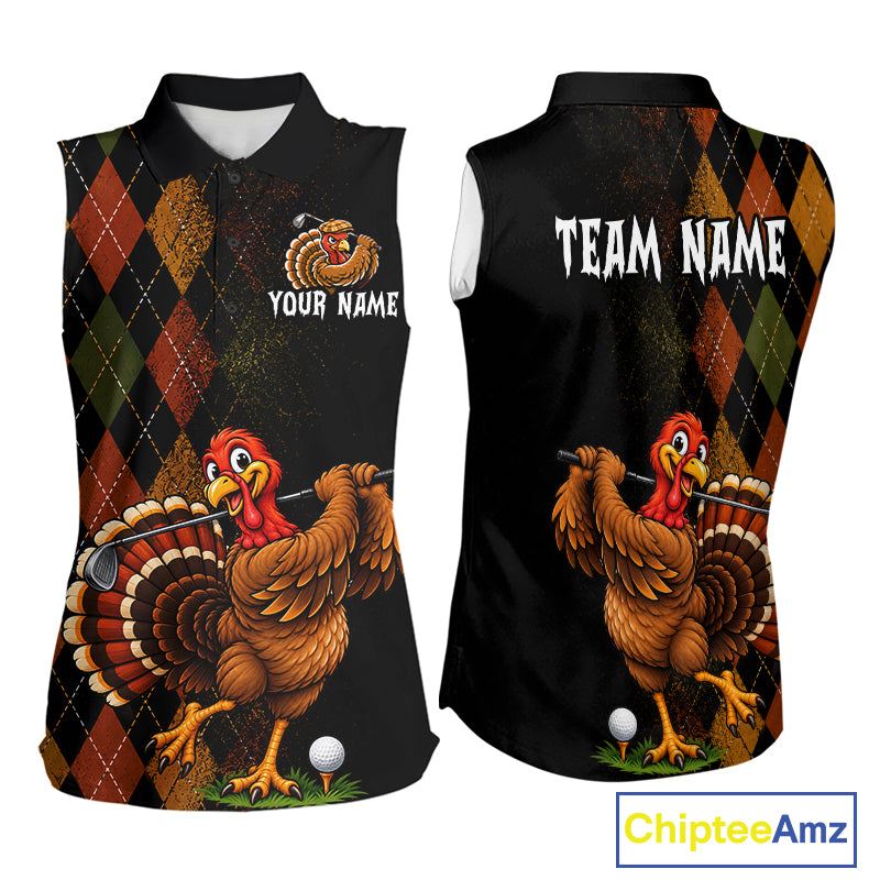 Turkey Women Sleeveless Golf Shirt, Funny Thanksgiving Golf Top, Custom Team Name Shirt NHT1443