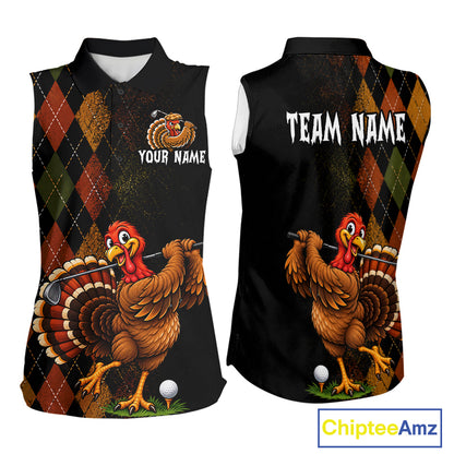 Turkey Women Sleeveless Golf Shirt, Funny Thanksgiving Golf Top, Custom Team Name Shirt NHT1443