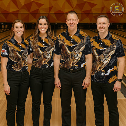 Owl Bowling Polo Shirt & 1/4 Zip Personalized Custom Name Bowling Team Jersey For Women NHT1287