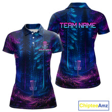 Load image into Gallery viewer, Womens Disc Golf Polo Shirt Custom Forest Neon Disc Golf Basket, Personalized Disc Golf Shirts NHT837