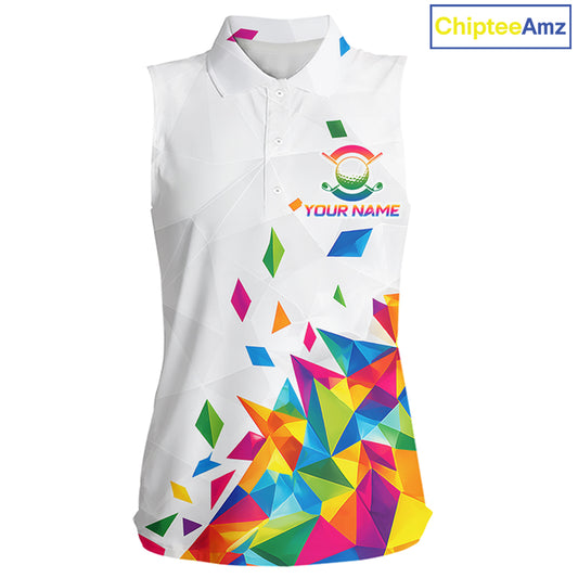 Custom Name Sleeveless Womens Golf Polo Jerseys – Breathable Colorful Geometric Athletic Shirt NHT839