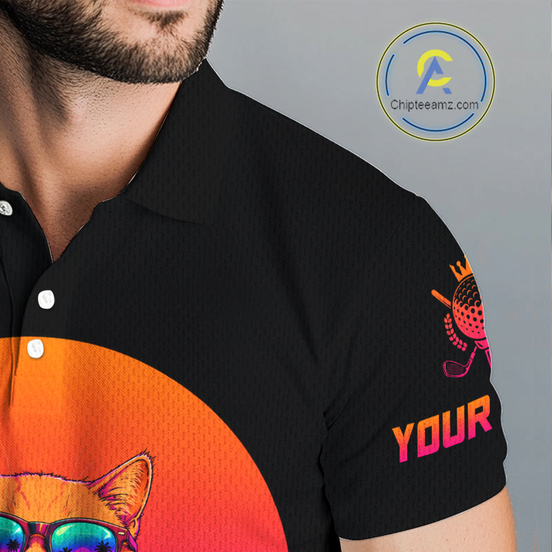 Personalized Funny Cat Mens Golf Polo Shirt – Vintage Neon Golf Design NHT992
