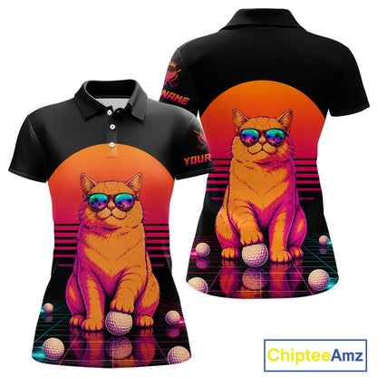 Personalized Funny Cat Womens Golf Polo Shirt – Vintage Neon Golf Design