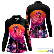 Load image into Gallery viewer, Personalized Funny Flamingo Womens Golf Polo Shirt – Vintage Neon Golf Design