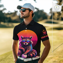 Load image into Gallery viewer, Personalized Funny Raccoon Mens Golf Polo Shirt – Vintage Neon Golf Design NHT995