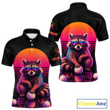Load image into Gallery viewer, Personalized Funny Raccoon Mens Golf Polo Shirt – Vintage Neon Golf Design