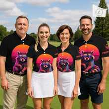 Load image into Gallery viewer, Personalized Funny Raccoon Mens Golf Polo Shirt – Vintage Neon Golf Design NHT995