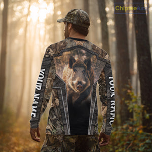 Personalized Wild Boar Hunting Shirt Camouflage Custom Name Hunting Clothes For Hunters NHT177