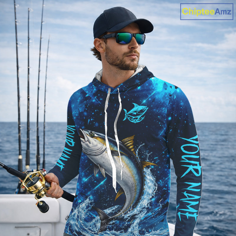Personalized Tuna Saltwater Blue Long Sleeve Performance Fishing Shirts, Fishing Shirt Gift NHT430