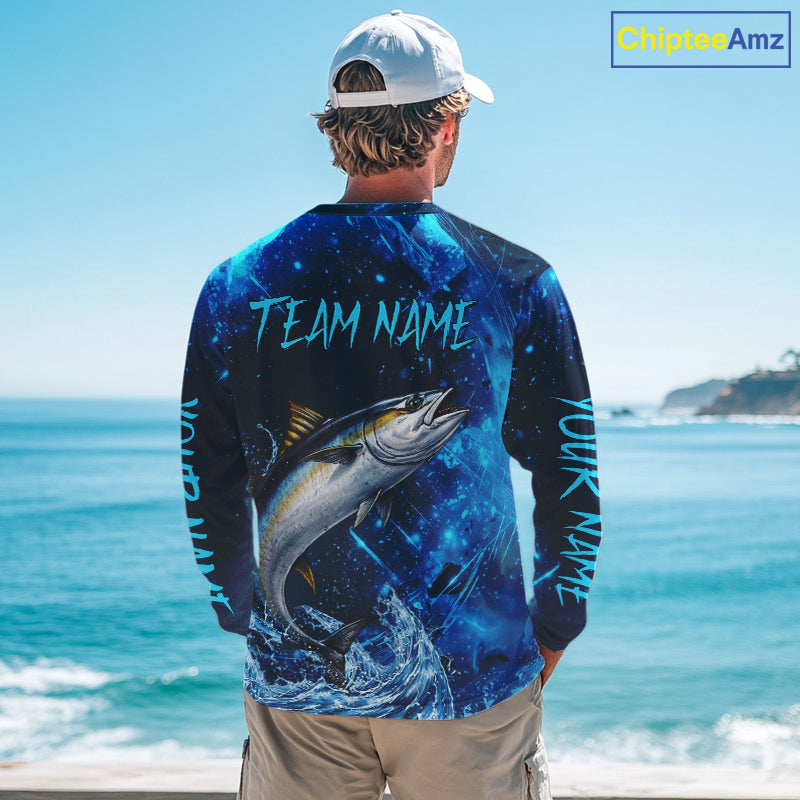 Personalized Tuna Saltwater Blue Long Sleeve Performance Fishing Shirts, Fishing Shirt Gift NHT430